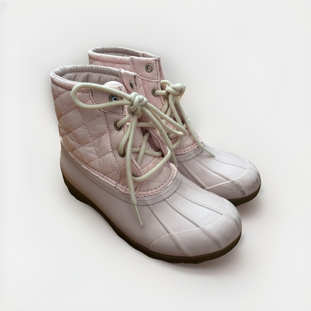 Girls Sperry Saltwater Duck Boots Light Pink Size 2 Rain Snow Preppy Quilted